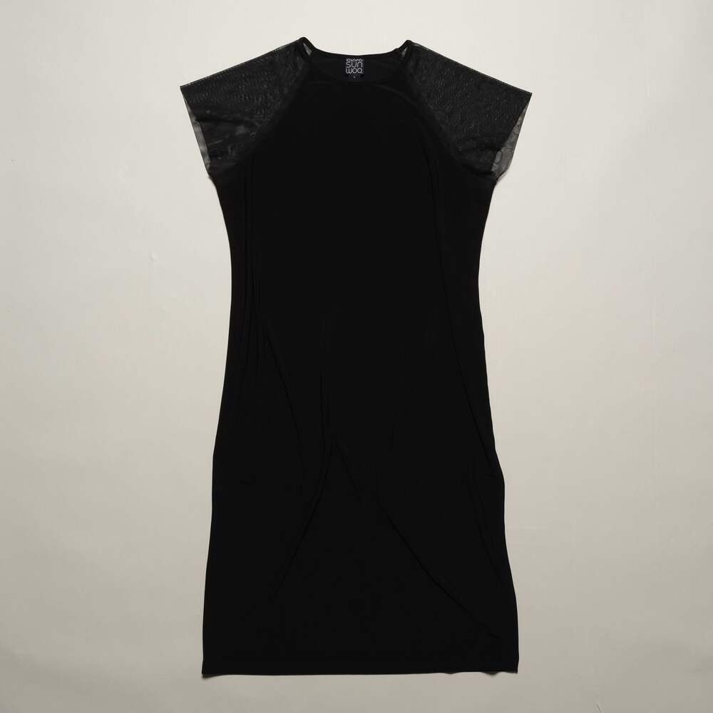 Clara Sunwoo Black Mesh Cap Sleeve Shift Dress Size L